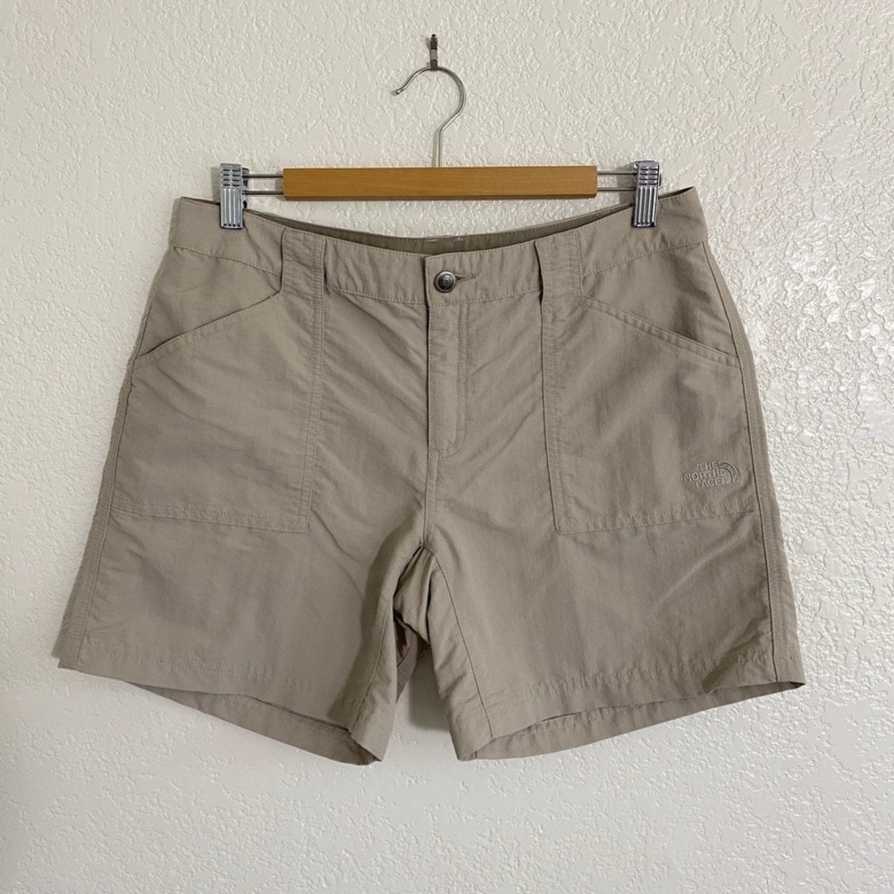 The North Face Nylon Shorts 6.5" Khaki Beige Hiking Outdoor Camping Womens 10